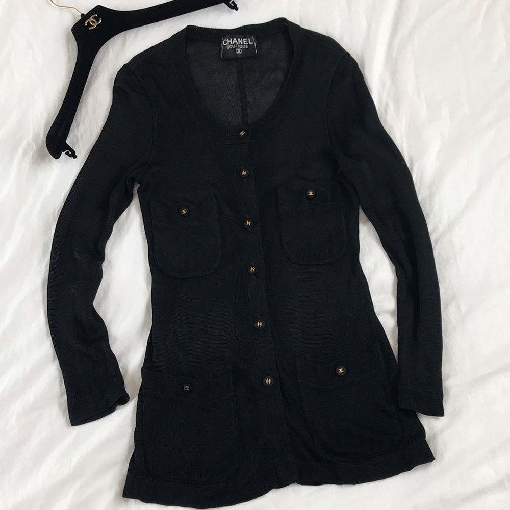 Vintage CHANEL 95P Black Cardigan Dress 36 38